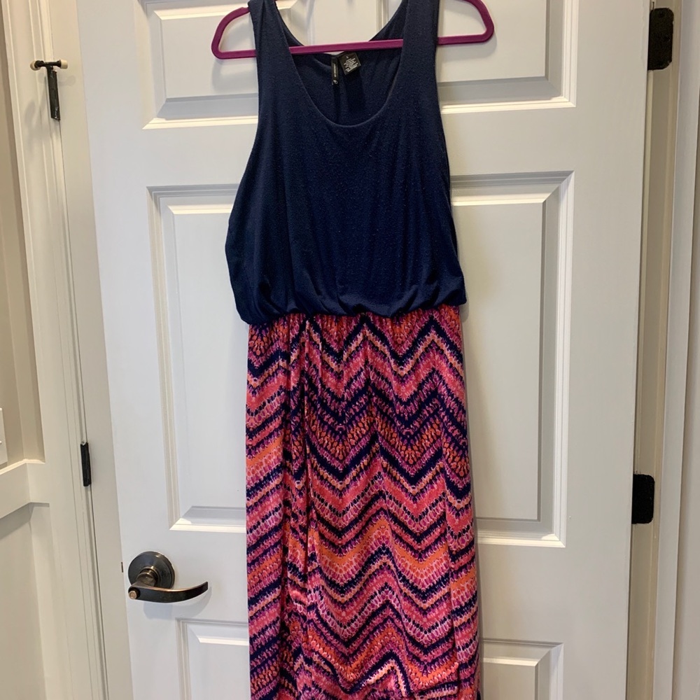 Sleeveless Maxi Dress Sz LG Navy & Pink - Picture 5 of 7